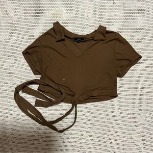 Vibe Chocolate Tie-Front Crop Top